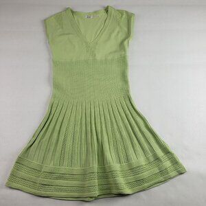 Leon Max Ribbed Fit Flare Dress Womens 6 Medium Green Knit Crochet Sleeveless